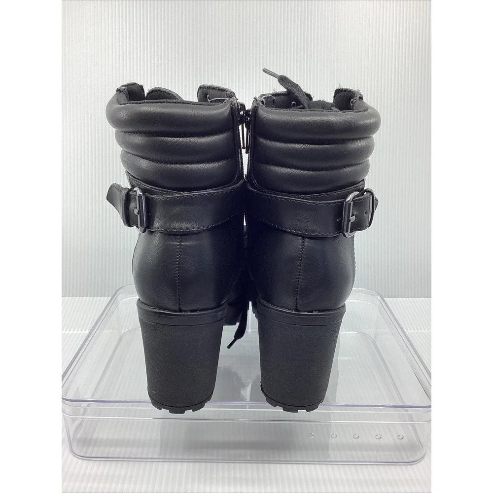 Mia Boots Womens 6 Black Vegan Block Heel Booties Lace Zip Goth Punk Grunge D4